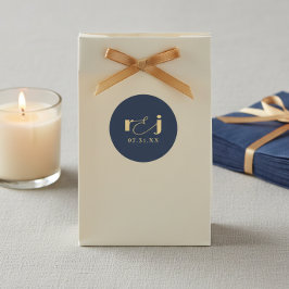Elegante huwelijksinitiaal Navy Blue Goud ID1312 Ronde Sticker