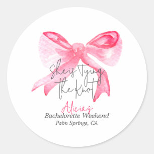 Elegante Huwelijksinzegening Roze Strik Bacheloret Ronde Sticker