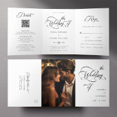Elegante Huwelijkskaart met Charm Script Zwart en  Drieluik Uitnodiging