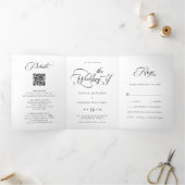 Elegante Huwelijkskaart met Charm Script Zwart en  Drieluik Uitnodiging (Binnen)