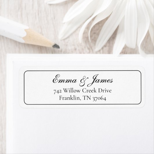 Elegante Huwelijkslabels met Zwarte & Witte Script Etiket (Insitu)