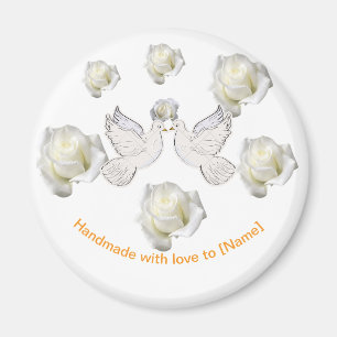 Elegante huwelijksmagneet met duiven en witte roze magneet
