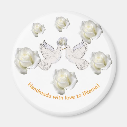 Elegante huwelijksmagneet met duiven en witte roze magneet (Voorkant)