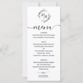 Elegante Huwelijksmenu Bloemige Monogramkaart (Voorkant)