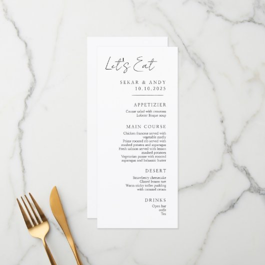 Elegante huwelijksmenu's menu (Voorkant / Achterkant in situ)