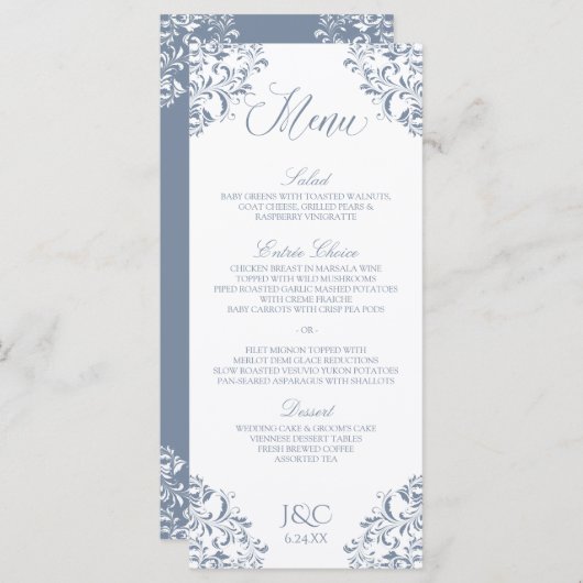 Elegante huwelijksmenu's | Nadine (Dusty Blue - Gr Menu (Voorkant / Achterkant)