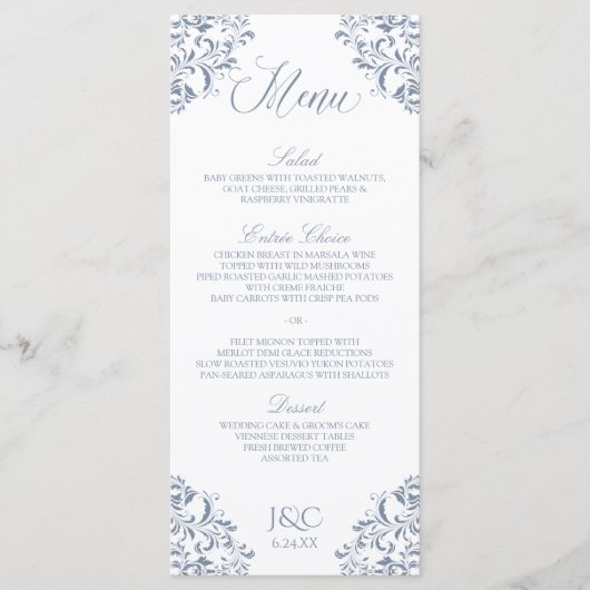 Elegante huwelijksmenu's | Nadine (Dusty Blue - Gr Menu (Voorkant)