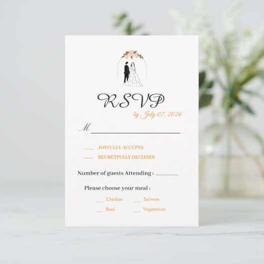 Elegante Huwelijksreactiekaart met Script RSVP Kaartje (Staand voorkant)