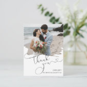 Elegante Huwelijksscript Bedankt Foto Briefkaart (Staand voorkant)