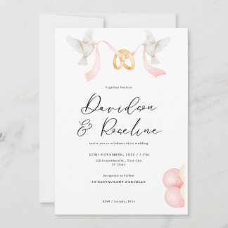 Elegante Huwelijkssjabloon met Ring en Duif Kaart