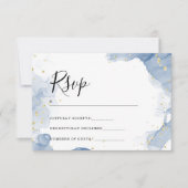 Elegante huwelijksuitnodiging blauw en goud minima (Voorkant)