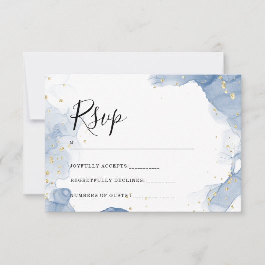 Elegante huwelijksuitnodiging blauw en goud minima (Voorkant)