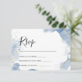 Elegante huwelijksuitnodiging blauw en goud minima (Staand voorkant)