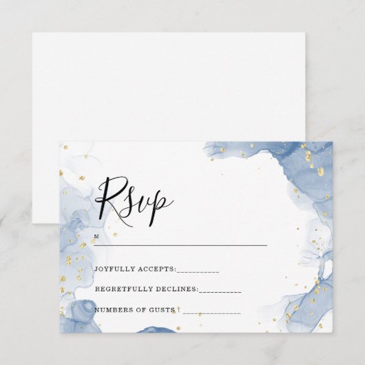 Elegante huwelijksuitnodiging blauw en goud minima (Voorkant / Achterkant)