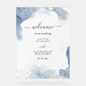 Elegante huwelijksuitnodiging blauw en goud minima acryl bord (Voorkant)