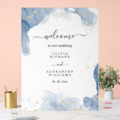 Elegante huwelijksuitnodiging blauw en goud minima acryl bord (Huwelijk)