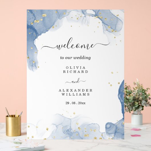 Elegante huwelijksuitnodiging blauw en goud minima acryl bord (Huwelijk)