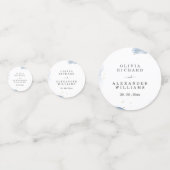 Elegante huwelijksuitnodiging blauw en goud minima confetti (Achterkanten)