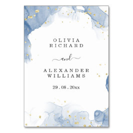 Elegante huwelijksuitnodiging blauw en goud minima kaart