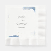 Elegante huwelijksuitnodiging blauw en goud minima servet (Voorkant)
