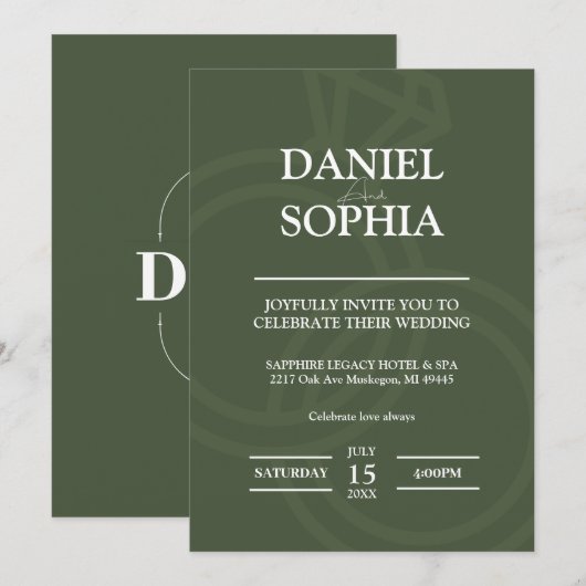 Elegante huwelijksuitnodiging Design - Celebrate L Kaart (Voorkant / Achterkant)