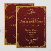 Elegante huwelijksuitnodiging, gouden rol kaart (Voorkant / Achterkant)