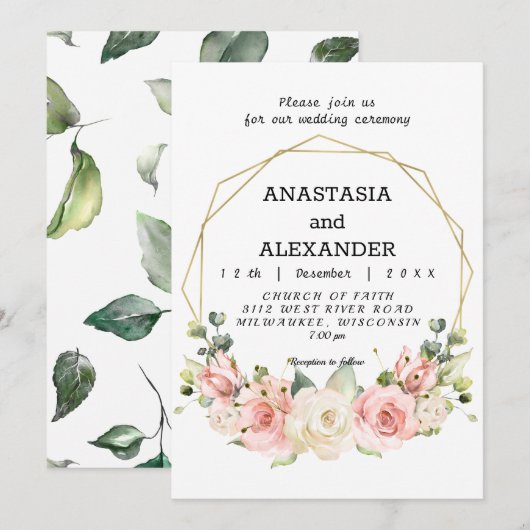 Elegante huwelijksuitnodiging. kaart (Voorkant / Achterkant)