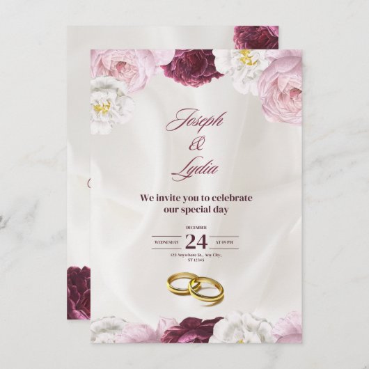 Elegante huwelijksuitnodiging – klassiek en romant kaart (Voorkant / Achterkant)