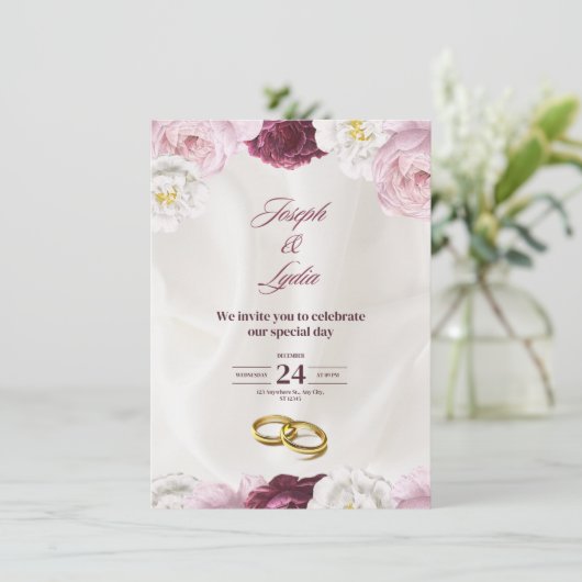 Elegante huwelijksuitnodiging – klassiek en romant kaart (Staand voorkant)