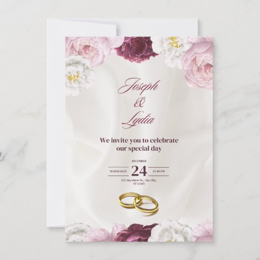 Elegante huwelijksuitnodiging – klassiek en romant kaart (Voorkant)