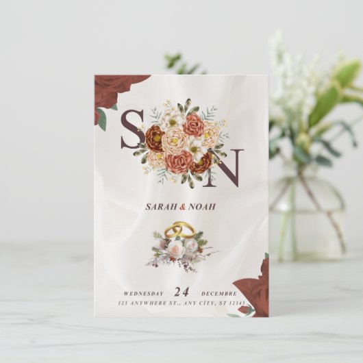 Elegante huwelijksuitnodiging – klassiek en romant kaart (Staand voorkant)