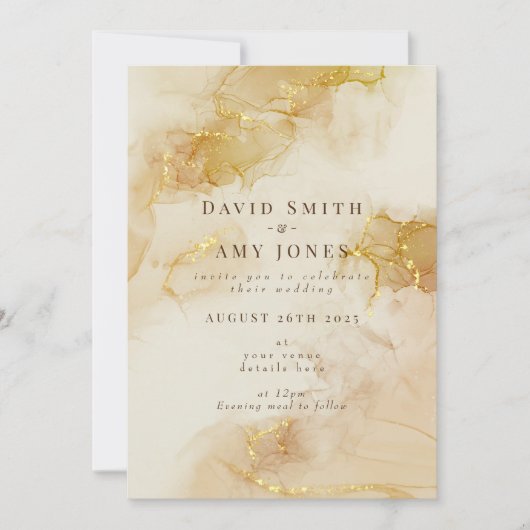 Elegante huwelijksuitnodiging met gouden achtergro kaart (Voorkant)