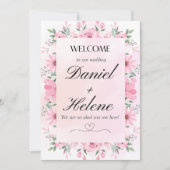 Elegante huwelijksuitnodiging met roze bloemen kaart (Voorkant)