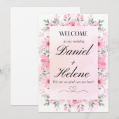 Elegante huwelijksuitnodiging met roze bloemen kaart (Voorkant / Achterkant)