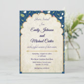 Elegante huwelijksuitnodiging | Navy blauw en goud Kaart (Staand voorkant)