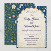 Elegante huwelijksuitnodiging | Navy blauw en goud Kaart (Voorkant / Achterkant)