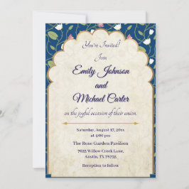 Elegante huwelijksuitnodiging | Navy blauw en goud Kaart