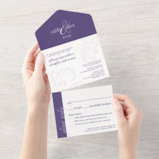 Elegante huwelijksuitnodiging, Paarse All-in-One All In One Uitnodiging
