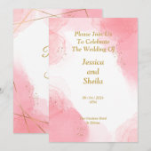 Elegante huwelijksuitnodiging, roze waterverf kaart (Voorkant / Achterkant)
