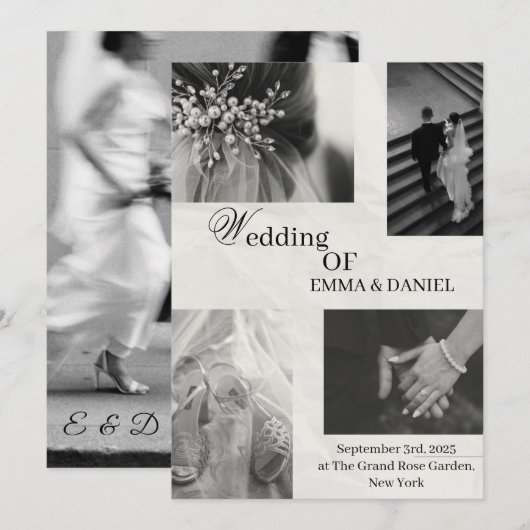 Elegante huwelijksuitnodiging - zwart en wit kaart (Voorkant / Achterkant)