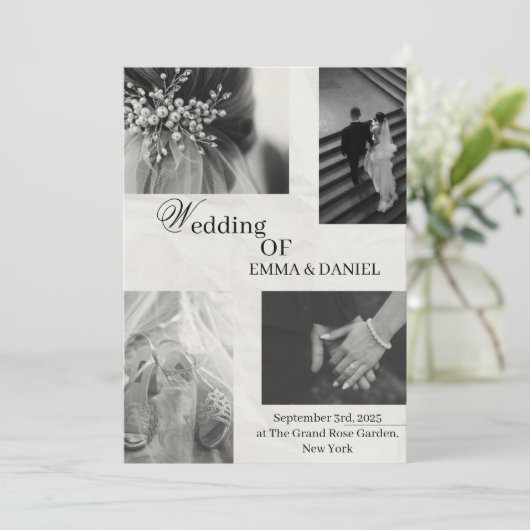 Elegante huwelijksuitnodiging - zwart en wit kaart (Staand voorkant)