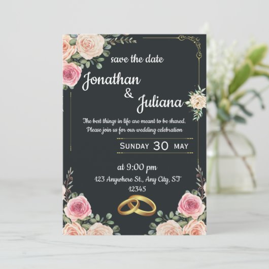 elegante huwelijksviering floral uitnodiging (Staand voorkant)