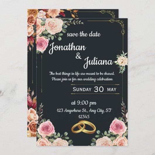 elegante huwelijksviering floral uitnodiging (Voorkant / Achterkant)