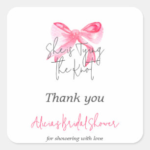 Elegante Huwelijksvoltrekking Roze Strik Bruidsdou Vierkante Sticker