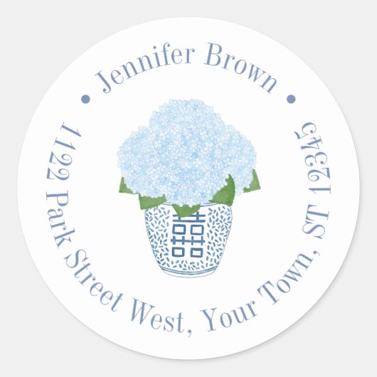Elegante Hydrangea Aardappelstruik Retouradres Ronde Sticker (Voorkant)