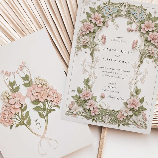 Elegante Hydrangea Art Nouveau bruiloft Kaart