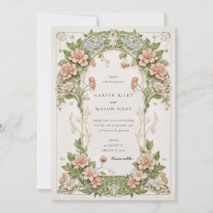 Elegante Hydrangea Art Nouveau Trouwkaart Kaart