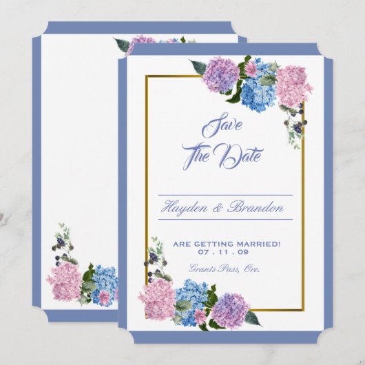 Elegante Hydrangea bewaar de datum kaart (Voorkant / Achterkant)