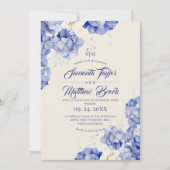 Elegante Hydrangea Blauwe Ivoren Bruiloft Kaart (Voorkant)