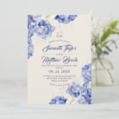 Elegante Hydrangea Blauwe Ivoren Bruiloft Kaart (Staand voorkant)
